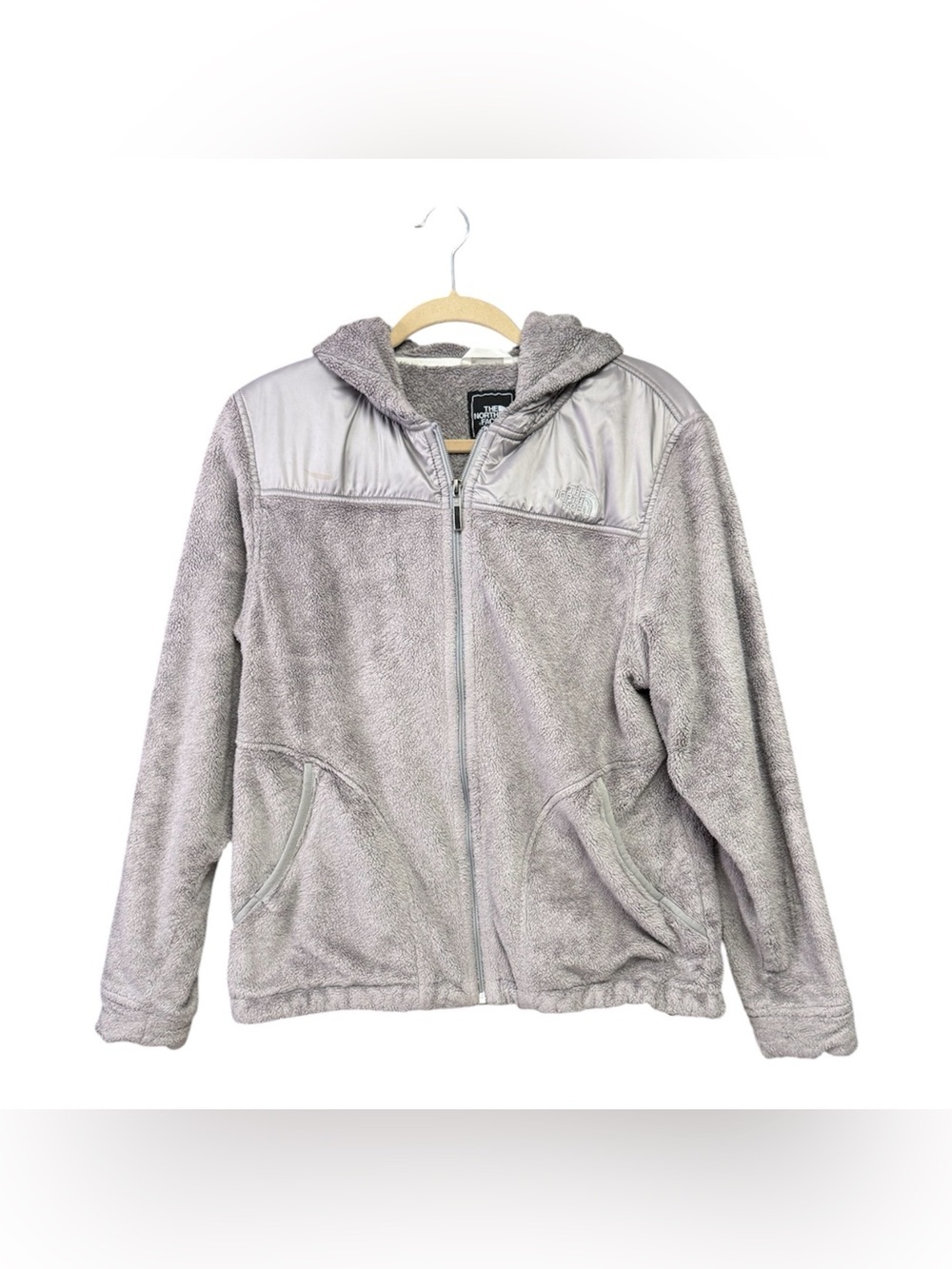 The North Face Light Gray Sherpa Fleece Jacket with Embroidered Logo size large